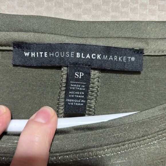 White House Black Market Olive Green Shimmer Long Sleeve Top SP Small Petite - Picture 4 of 9